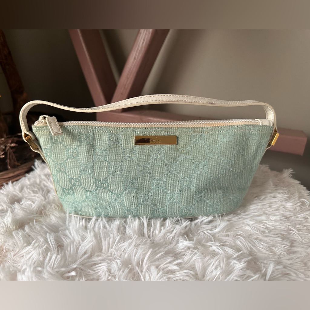 Gucci Teal Clutch With Cream Accents